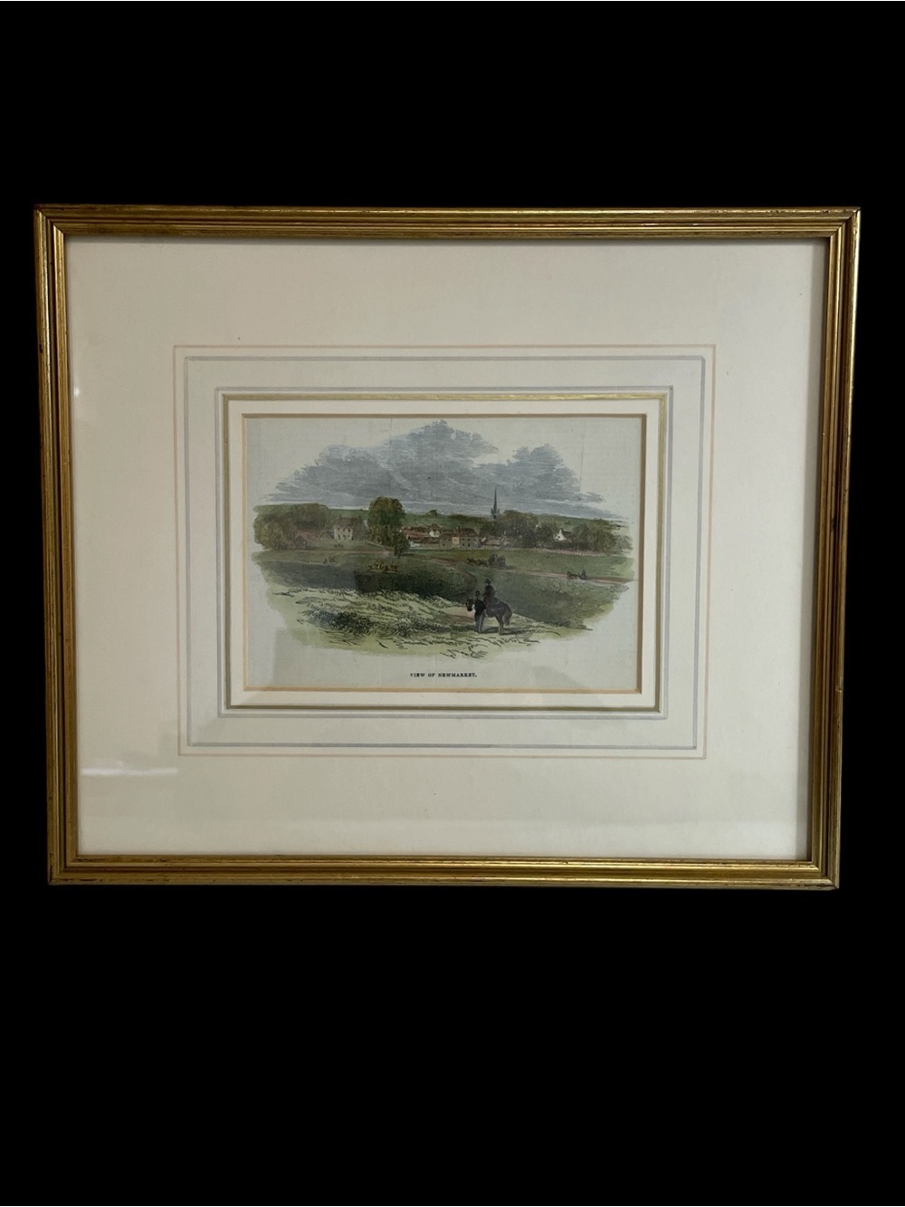 Vintage Framed Topographical Art Print Titled "View of Newmarket."